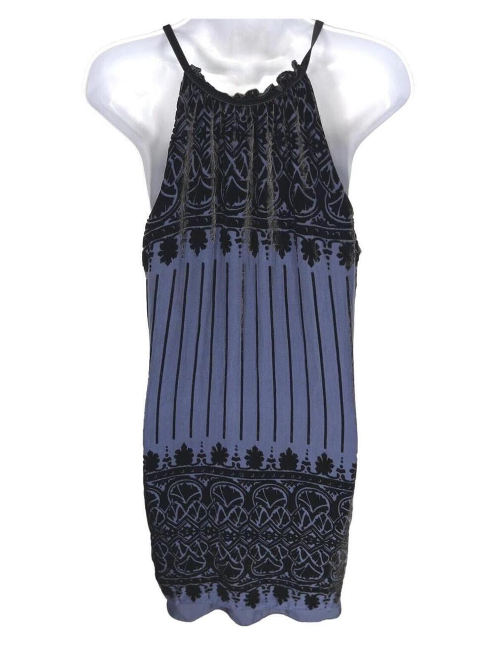 Max Studio Silk Blend Rayon Halter Mini Dress Y2K Velvet Party Damask Print Lrg